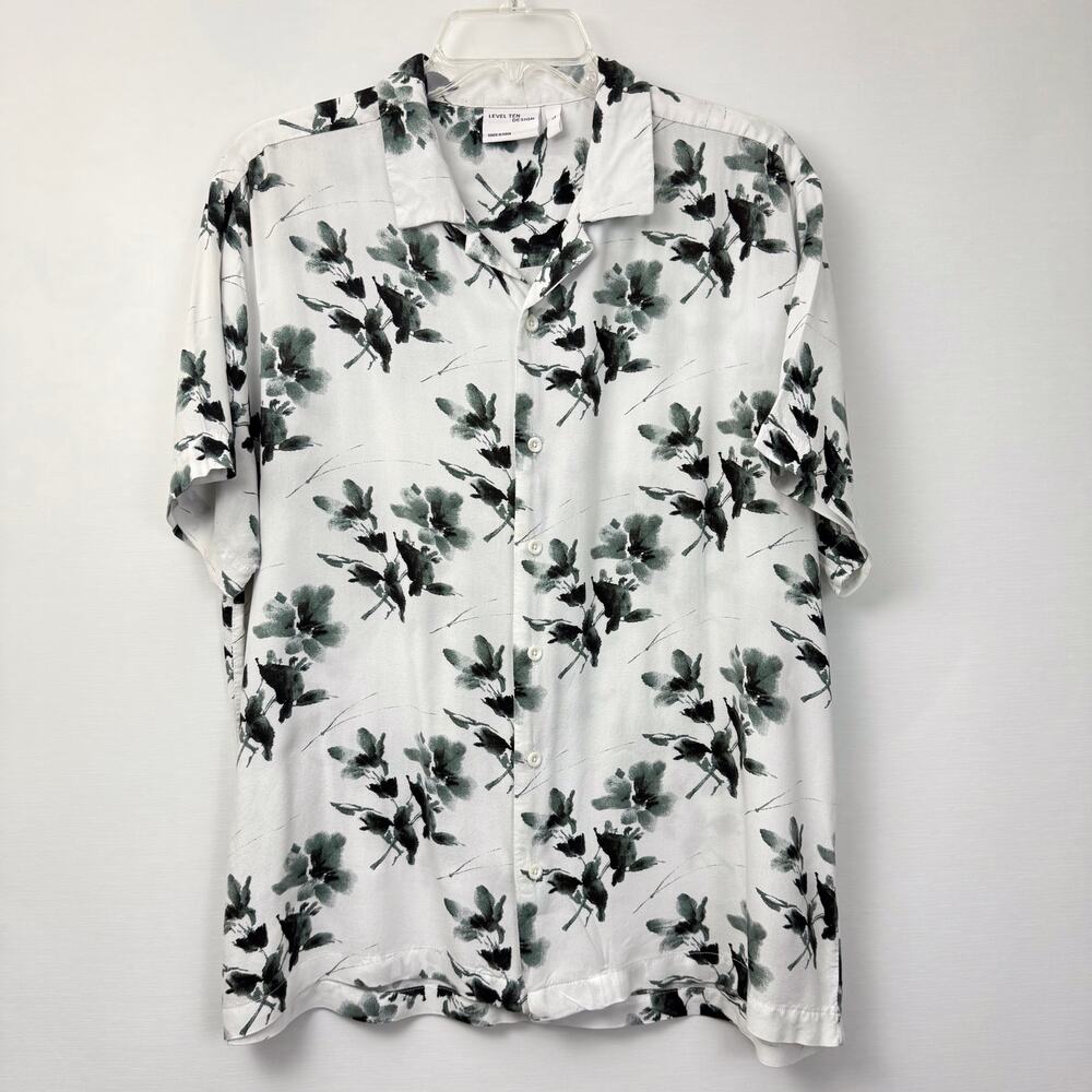 Men’s Level Ten sage white leaves button front short sleeve shirt
